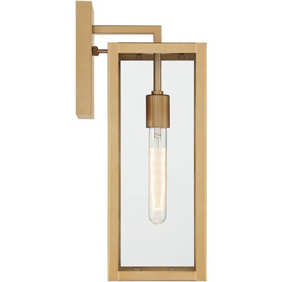  John Timberland Titan Modern Outdoor Wall Light Fixtures Set Of 2 Soft Gold Rectangular Frame 17" Clear Glass For Post Exterior Barn