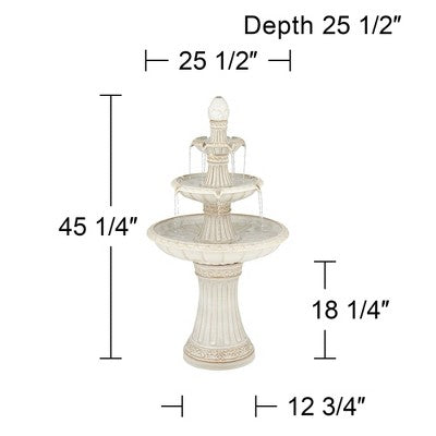  Formentera 45 1/4" High Large Italian Outdoor Decor Off-White Ceramic Floor Fountain With Light LED 3-Tier Outside Garden Patio Yard