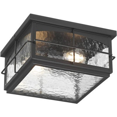  John Timberland Braylon 12" Wide Black And Hammered Glass Outdoor Ceiling Light