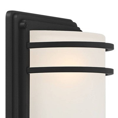  John Timberland Habitat Modern Industrial Outdoor Wall Light Fixtures Set Of 2 Black Metal 16" Frosted Glass For Post Exterior Barn Deck