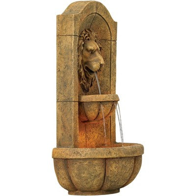  Royal Lion Head 29 1/2" High Large Italian Indoor Outdoor Decor Faux Stone Wall Fountain With Light LED Outside Garden Patio