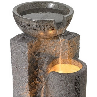  John Timberland Bowl And Pillar Modern Zen Cascading Outdoor Floor Water Fountain With LED Light 34 1/2" For Yard Garden Patio Home Deck Porch House