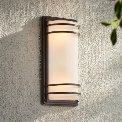  John Timberland Habitat Modern Outdoor Wall Light Fixture Rubbed Bronze 16" Opal Etched Glass For Post Exterior Barn Deck House Porch Yard Patio Home