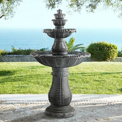  John Timberland Hampton Rustic 4 Tier Cascading Outdoor Floor Water Fountain With LED Light 56 3/4" For Yard Garden Patio Deck Porch Exterior Balcony