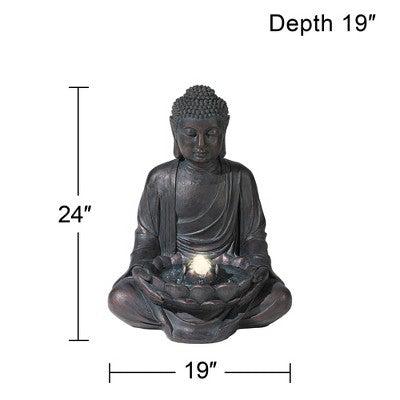  John Timberland Meditating Buddha Zen Bubbler Outdoor Water Fountain With LED Light 24" For Yard Garden Patio Home Deck Porch House Meditation Decor