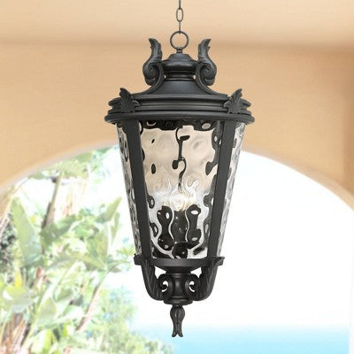  John Timberland Casa Marseille Rustic Outdoor Light Textured Black Scroll 30" Clear Hammered Glass Damp Rated For Post Exterior Barn Deck House Porch