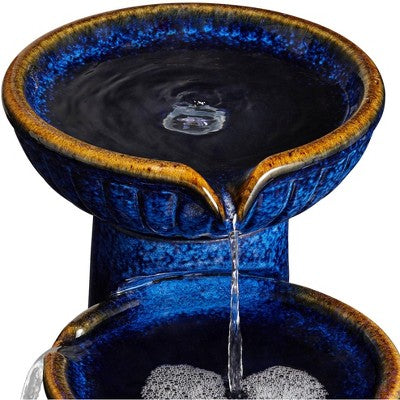  John Timberland Modern Outdoor Floor Water Fountain With Light LED 26 3/4" High Cascading Bowls For Yard Garden Patio Deck