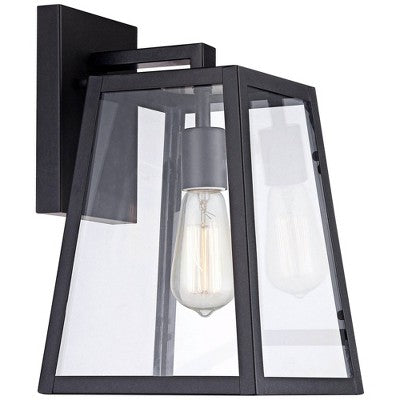  John Timberland Arrington Industrial Outdoor Wall Light Sconces Set Of 2 Mystic Black Hardwire 8" Fixture Clear Glass For Bedroom Bathroom Vanity Home