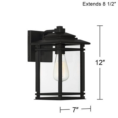  John Timberland North House Mission Outdoor Wall Light Fixture Matte Black Metal 12" Clear Glass Panels For Post Exterior Barn Deck House Porch Yard
