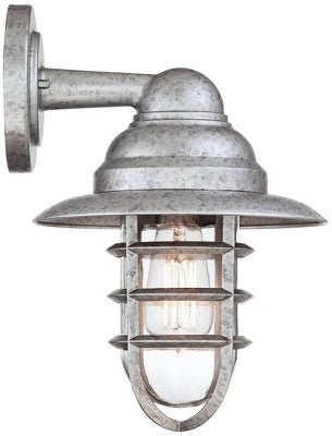  John Timberland Marlowe 13 1/4" High Farmhouse Rustic Hooded Cage Outdoor Wall Light Fixture Mount Porch House Set Of 2 Galvanized Clear Glass Shade