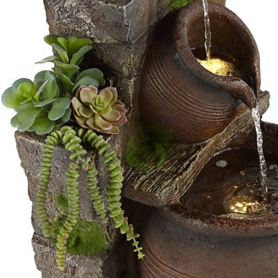  John Timberland Four Pot Rustic Cascading Outdoor Floor Water Fountain With LED Light 39 1/4" For Yard Garden Patio Deck Porch House Exterior