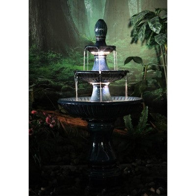  Formentera 46" High Large Italian Indoor Outdoor Decor Teal Blue Ceramic Floor Fountain With Light LED 3-Tier Outside Garden Patio