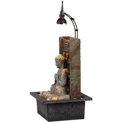  John Timberland Namaste Buddha Zen Waterfall Indoor Tabletop Water Fountain With LED Light 11 1/2" For Table Office Desk Home Bedroom Meditation