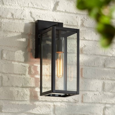  John Timberland Modern Outdoor Wall Light Fixture Mystic Black 14 1/4" Clear Glass Panel For Exterior Barn Deck House Porch Yard Patio Outside Garage