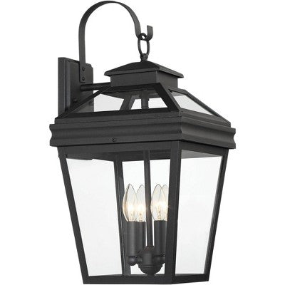  John Timberland Stratton Street Mission Outdoor Wall Light Fixture Textured Black Lantern 22" Clear Glass For Post Exterior Barn Deck House Porch Yard