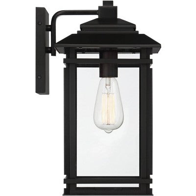  John Timberland North House Mission Outdoor Wall Light Fixture Matte Black Metal 16" Clear Glass For Post Exterior Barn Deck House Porch Yard Patio