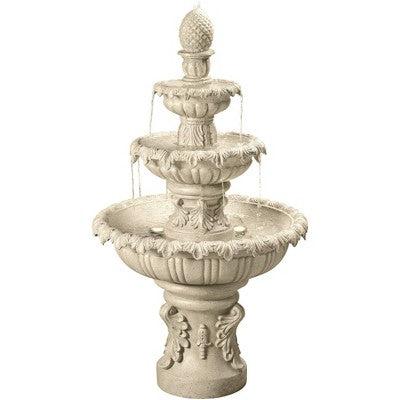  Ibiza 46" High Large Italian Outdoor Decor Sand Stone Floor Fountain With Light LED 3-Tier Outside Garden Patio Yard Backyard