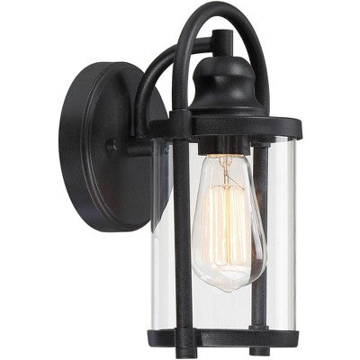  John Timberland Rustic Farmhouse Outdoor Wall Light Fixtures Set Of 2 Black 10 1/4" Clear Glass For Exterior Barn Deck House Porch Yard Patio Outside