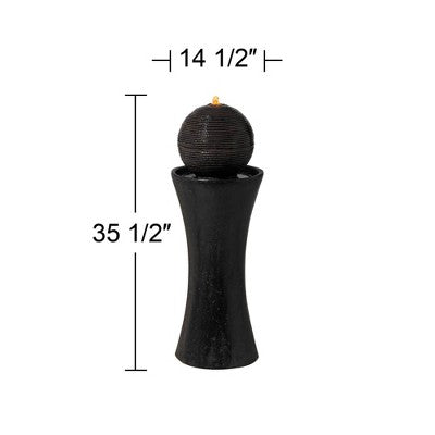  John Timberland Dark Sphere Modern Zen Bubbler Pillar Outdoor Floor Water Fountain With LED Light 30" For Yard Garden Patio Home Deck Porch Exterior