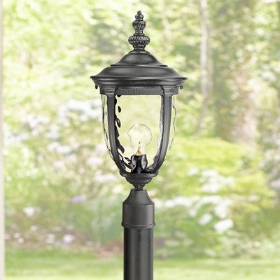  John Timberland Bellagio Rustic Outdoor Post Light Texturized Black With Flat Base Pole 99 3/4" Clear Hammered Glass For Exterior Barn Deck House Home