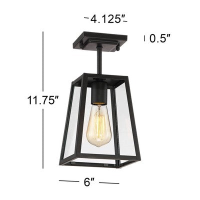  John Timberland Arrington Modern Semi Flush Mount Outdoor Ceiling Light Mystic Black 11 3/4" Clear Glass For Post Exterior Barn Deck House Porch Yard