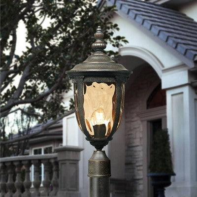  John Timberland Bellagio Rustic Outdoor Post Light Veranda Bronze With Pole 103" Champagne Glass For Exterior Barn Deck House Porch Yard Patio Outside