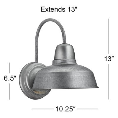  John Timberland Rustic Industrial Farmhouse Outdoor Barn Light Fixture Galvanized Gooseneck Arm 13" For Exterior Barn Deck House Porch Yard Patio Roof