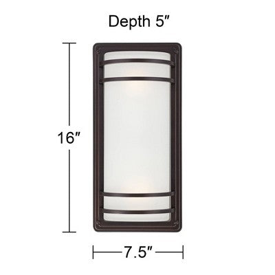  John Timberland Habitat Modern Industrial Outdoor Wall Light Fixtures Set Of 2 Rubbed Bronze 16" Opal Glass For Post Exterior Barn Deck