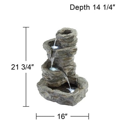  John Timberland Zen Outdoor Floor Water Fountain With Light LED 22" High 4 Tiered Cascading Rock For Yard Garden Patio Deck Home