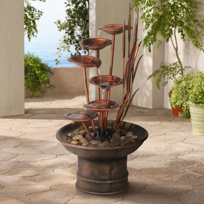  John Timberland Water Lilies And Cat Tails Rustic Cascading Outdoor Floor Water Fountain 33" For Yard Garden Patio Home Deck Porch House Exterior Roof