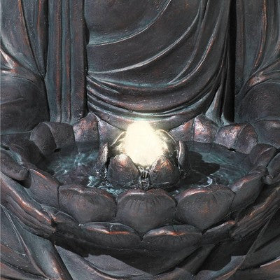  John Timberland Meditating Buddha Zen Bubbler Outdoor Water Fountain With LED Light 24" For Yard Garden Patio Home Deck Porch House Meditation Decor
