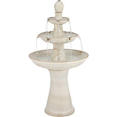  Formentera 45" High Large Italian Outdoor Decor Ceramic Floor Fountain With Light LED 3-Tier Outside Garden Patio Yard Backyard