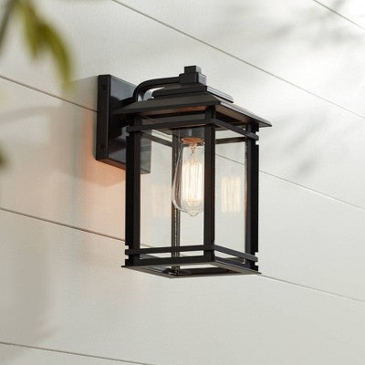  John Timberland North House Mission Outdoor Wall Light Fixtures Set Of 2 Matte Black 12" Clear Glass For Post Exterior Barn Deck House Porch