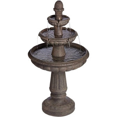  John Timberland Italian Style 3 Tier Outdoor Floor Water Fountain With Light LED 43" High Gray Faux Stone Garden Patio Backyard