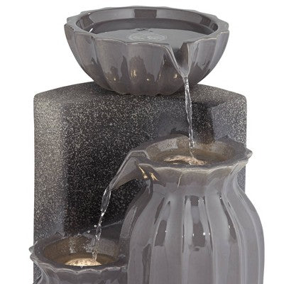 Three Bowls 26 1/2" High Large Modern Outdoor Decor Dark Gray Ceramic Floor Fountain With Light LED 3-Tier Outside Garden Patio Yard