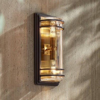  John Timberland Habitat Modern Outdoor Wall Light Fixture Bronze Warm Brass 16" Clear Glass For Post Exterior Barn Deck House Porch Yard Patio Home