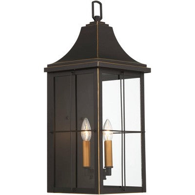  John Timberland Sunderland Rustic Mission Outdoor Wall Light Fixture Black Gold 24 3/4" Clear Glass For Post Exterior Barn Deck House Porch Yard Patio