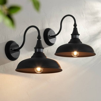  John Timberland Gough Rustic Industrial Wall Light Fixture Set Of 2 Texturized Black Dusk To Dawn Motion Sensor 12 1/2" For Post Exterior Barn Deck