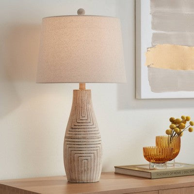  John Timberland Southwest Rustic Table Lamp 27" Tall Faux Light Wood Oatmeal Fabric Drum Shade For Living Room Bedroom Bedside Nightstand