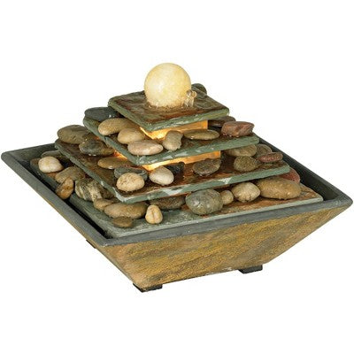  John Timberland Four Tiers Rustic 4 Tier Slate Stone Indoor Tabletop Water Fountain With LED Light 9" For Table Office Desk Home Bedroom Living Room
