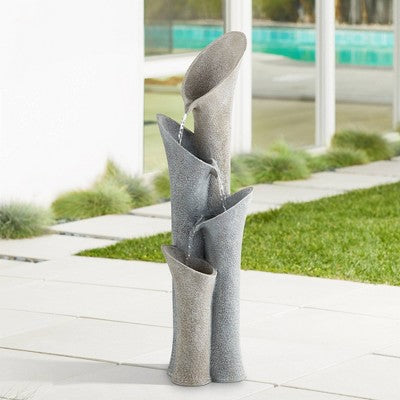  John Timberland Bell Modern Zen 4 Tier Cascading Outdoor Floor Water Fountain 34" For Yard Garden Patio Home Deck Porch House Exterior Balcony Roof