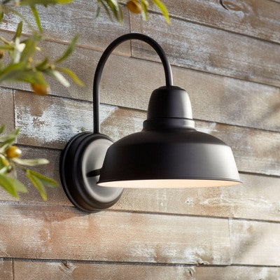  John Timberland Rustic Industrial Farmhouse Outdoor Barn Light Fixture Black Gooseneck Arm 13" For Exterior Barn Deck House Porch Yard Patio Outside