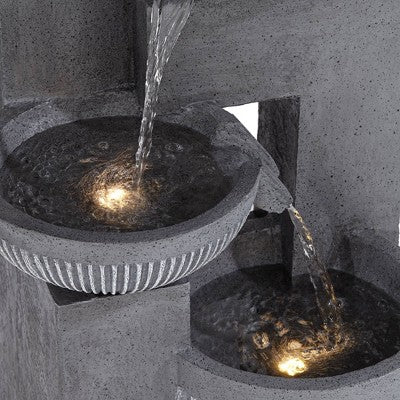  John Timberland Casava Modern 4-Bowl Cascading Outdoor Floor Water Fountain With LED Light 33" For Yard Garden Patio Home Deck Lawn Porch