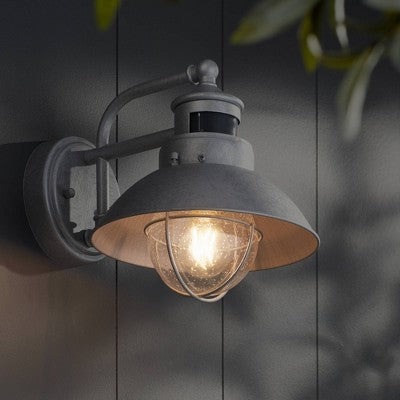  John Timberland Oberlin Rustic Industrial Farmhouse Outdoor Barn Light Fixture Galvanized Dusk To Dawn Motion Sensor 9" Clear Seedy Glass For Exterior