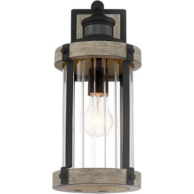  John Timberland Stan Rustic Farmhouse Outdoor Wall Light Fixture Gray Faux Wood Black Motion Sensor 15 1/2" Clear Ribbed Glass For Post Exterior Barn
