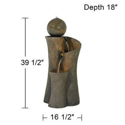  John Timberland Modern Sphere Curve Zen Outdoor Floor Water Fountain 39 1/2" With LED Light For Exterior Garden Yard Lawn