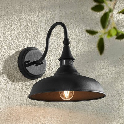  John Timberland Gough Rustic Industrial Farmhouse Outdoor Barn Light Fixture Texturized Black Dusk To Dawn Motion Sensor Dark Sky 12 1/2" For Exterior