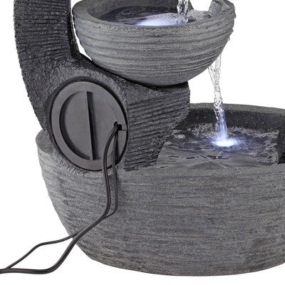  John Timberland Three Cup Modern Japanese Cascading Outdoor Floor Water Fountain With LED Light 31 1/2" For Yard Garden Patio Home Deck Porch Exterior