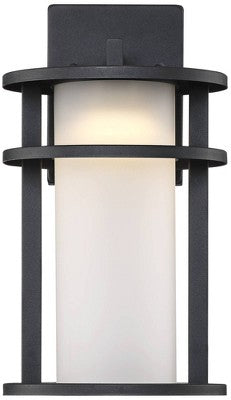  John Timberland Aline Modern Outdoor Wall Light Fixtures Set Of 2 Black Metal LED 13" White Frosted Glass For Post Exterior Barn Deck