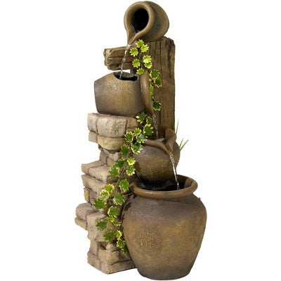  John Timberland Cascading Rustic Three Jugs Outdoor Floor Water Fountain 33" For Yard Garden Patio Home Deck Porch House Exterior Balcony Roof